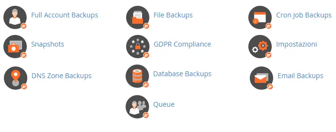 Schermata cPanel per la gestione delle copie di backup